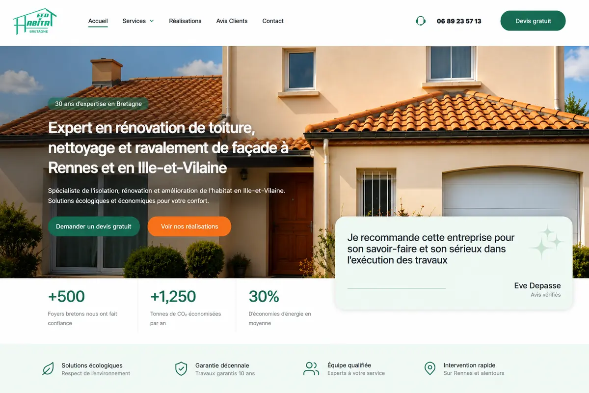 Site internet Eco Habitat Bretagne réalisé par Octopus Web